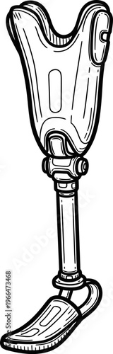 Prosthetic Leg Amputee Mobility Aid Medical Hand Drawn Line Art