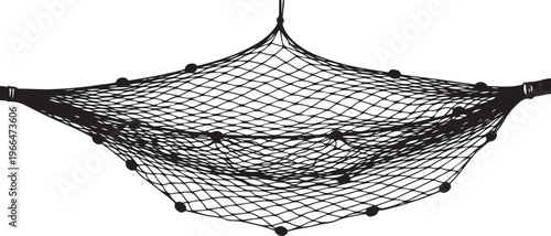 Black fishing net on white background, isolated, for outdoor activities
