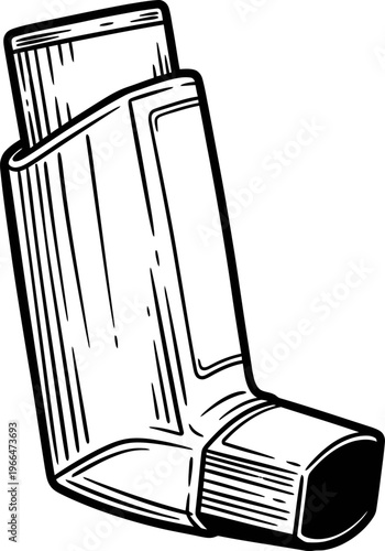 Asthma Inhaler Respiratory Medical Equipment Hand Drawn Line Art