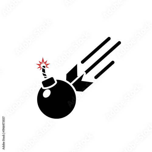 Explosive Meteor Comet Icon with Fiery Tail - Danger Symbol