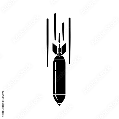 Falling Bomb Icon Silhouette - Military Attack Concept