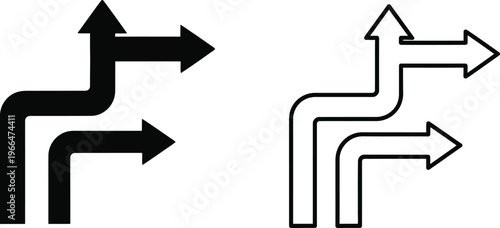 direction, arrows, multiple, ways, choices, options, paths, decisions, black, white Vector
