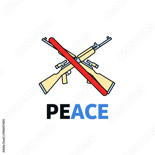 No War Concept: Crossed Rifles with Red Bar and PEACE Text