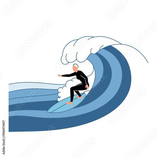 Surfer Riding Blue Wave, Action Sport, Ocean Lifestyle, Summer Fun