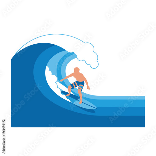 Surfer Riding Giant Blue Wave, Ocean Sport, Summer Recreation, Dynamic Action