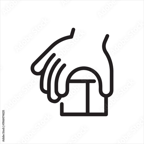 Thin Outline Icon Children Hand and Block, Such Line sign as Fine Motor Skills, Learning Educational Games. Vector Computer Custom Isolated Pictograms EPS, for Web on White Background Editable Stroke.