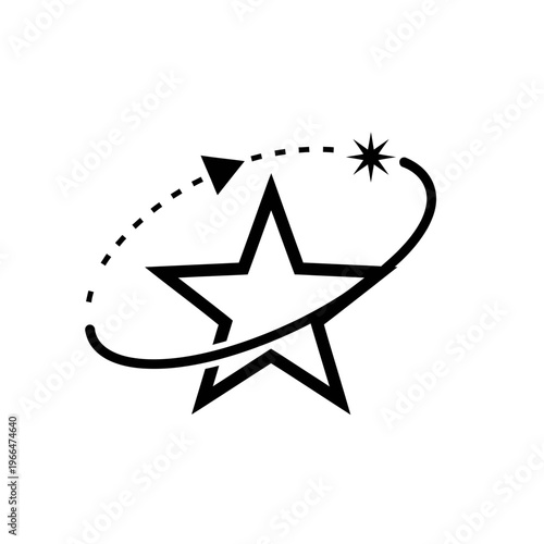 Black star symbol with orbiting star.