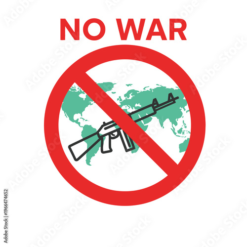 No War Symbol with World Map and Gun Silhouette