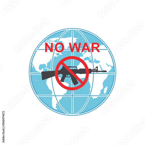 No War Symbol with Rifle Silhouette and World Map Globe