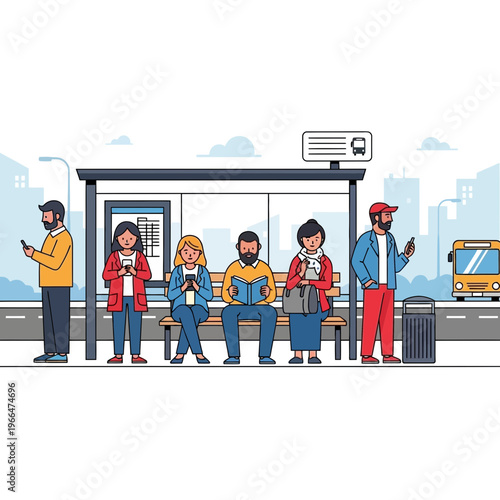 People waiting at a bus stop