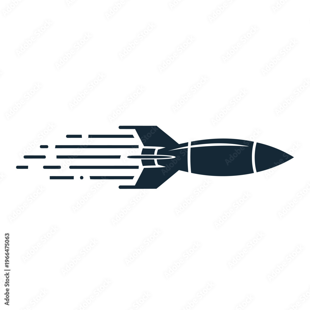 Obraz premium Speeding Rocket Silhouette Icon with Motion Trails