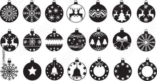 Black and white Christmas ornaments set