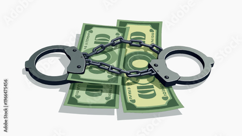 Handcuffs, money, dollar bills, crime, law enforcement, finance, vector illustration