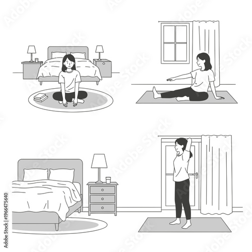 Morning Stretching Routine in Bedroom