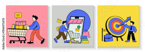 Set of business communication scenes flat illustrations, Human resources concept of employment, career, teamwork, job interview, improvement of business skills, management.