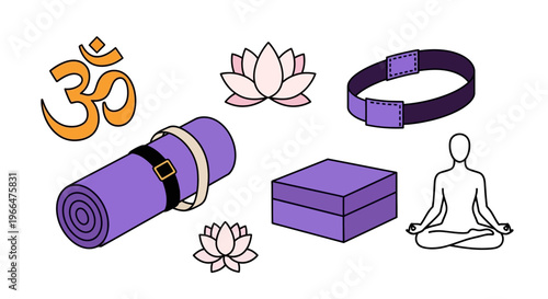 Yoga and meditation icons set isolated on white background flat design