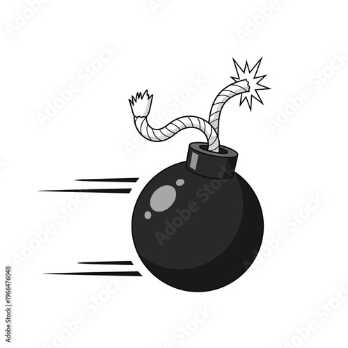 Cartoon Bomb Flying Fast with Burning Fuse and Speed Lines