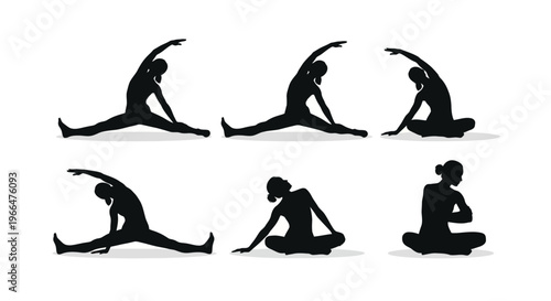 Yoga poses silhouette collection health and wellness exercise concept