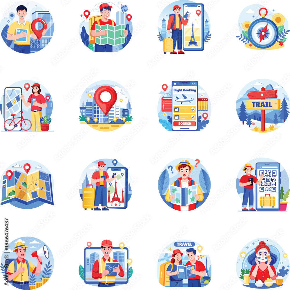 Fototapeta premium Collection of Travel Essential Flat Style Illustrations 