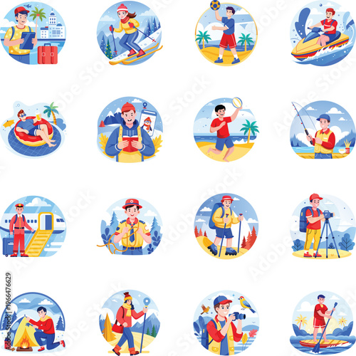 Set of Flat Style Outdoor Adventure Illustrations 


