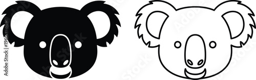 Canvas Print Koala Head Silhouette and Line Art Vector