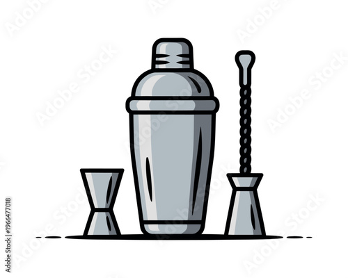 Vintage Style Cocktail Shaker Set with Jigger and Bar Tool