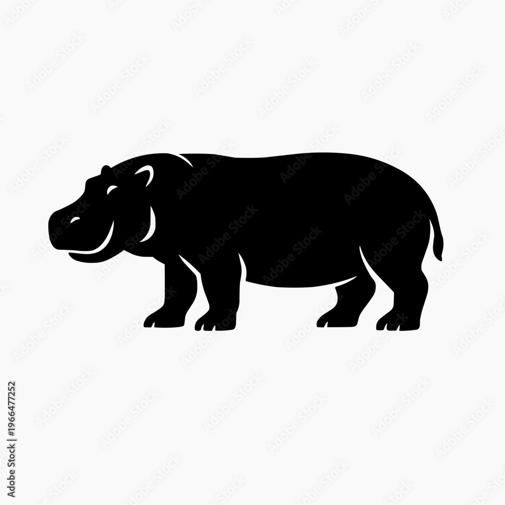 Obraz premium A simple black silhouette of a smiling hippopotamus standing on land