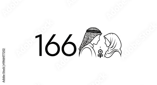 Arab couple in traditional attire, symbol of love and unity, with the number 166.
