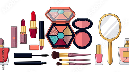 Collection of various makeup products.