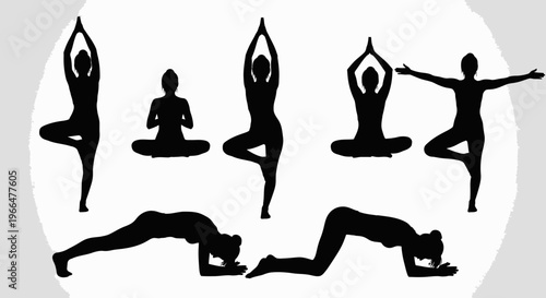 Yoga poses silhouettes healthy lifestyle exercise wellness and fitness concept