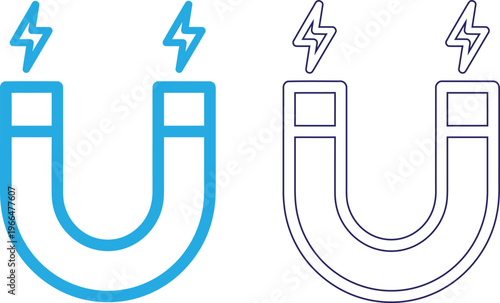 Two pairs of magnets color and black white line art illustration