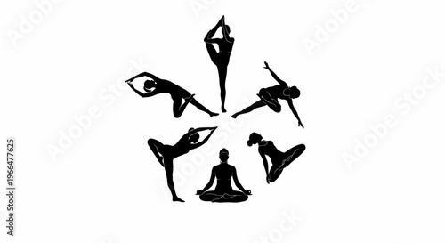 Yoga poses silhouettes in star formation for wellness and fitness designs