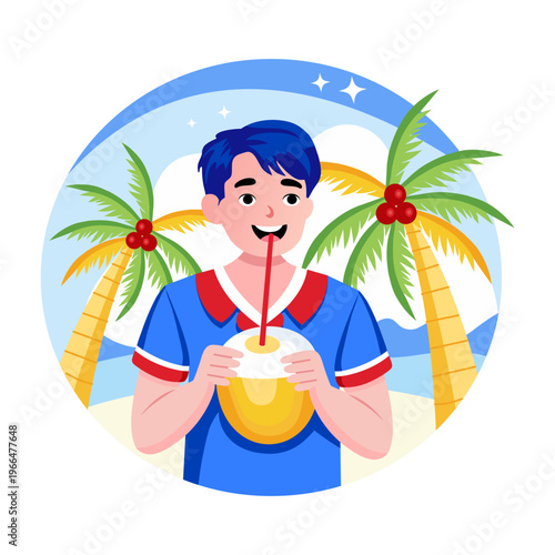 A flat style illustration showing coconut water