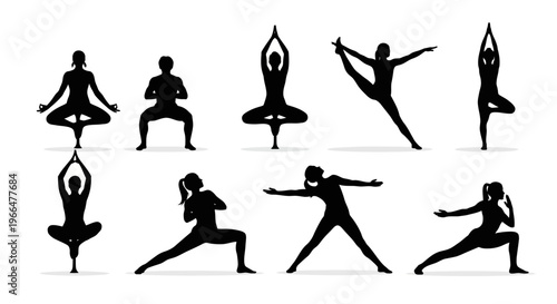 Yoga poses silhouettes vector illustration isolated on white background