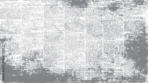 Distressed grey newspaper text background with visible columns and faded print