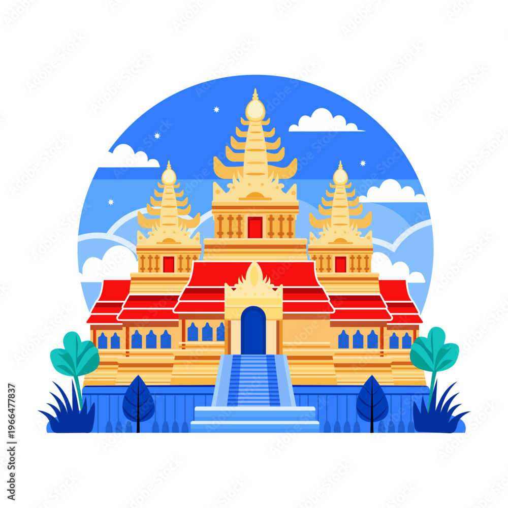 Obraz premium A flat style illustration showing angkor wat