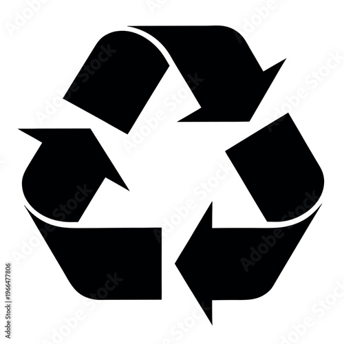 A green recycle symbol icon featuring three arrows in a circular cycle on a white background as a clean ecology concept for environmental waste reuse and nature conservation