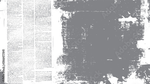 Grayscale textured background with distressed newspaper print and abstract smudges grunge