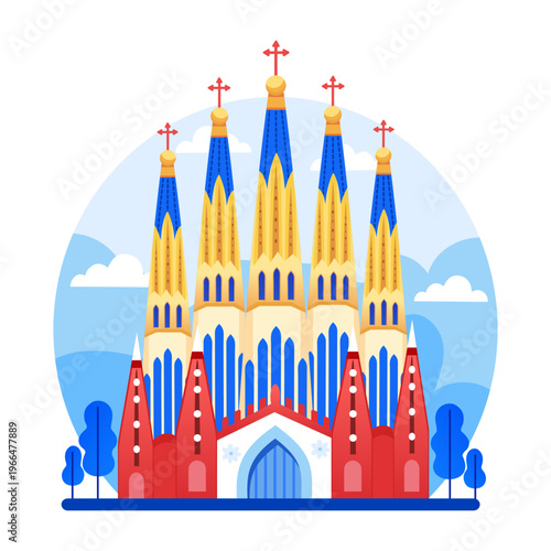 Flat style illustration of sagrada familia