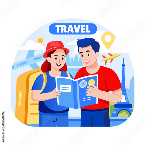 A flat style illustration showing couple