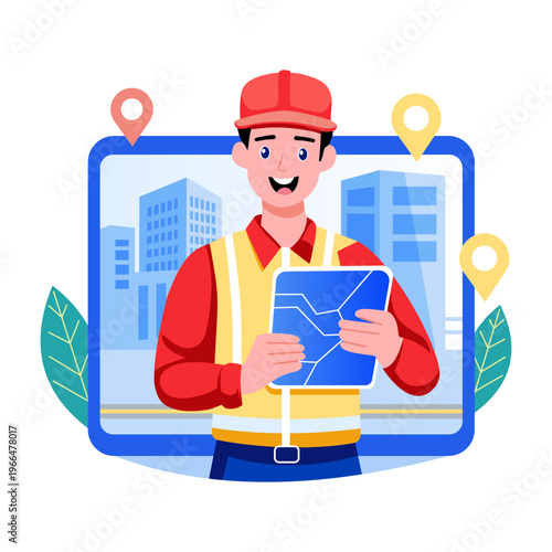 A flat style illustration depicting tour guide