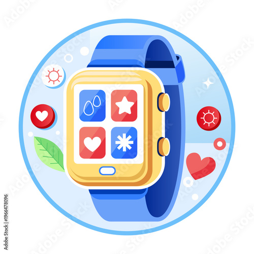 A flat style illustration showing smartwatch