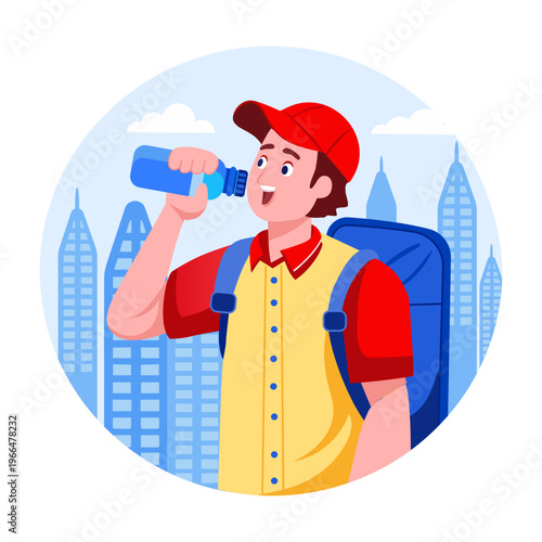 A flat style illustration showing drinking water
