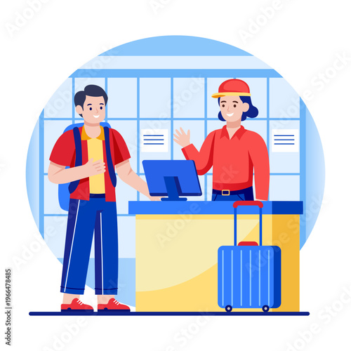 Flat style illustration showing reception desk