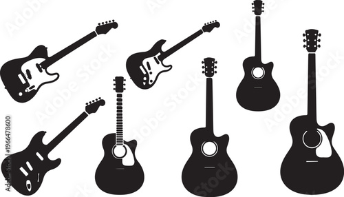 Collection of Guitar Silhouettes in Various Positions and Styles