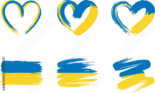 Ukraine national flag in grunge distressed style with rough texture artistic brush strokes patriotic abstract background design illustration