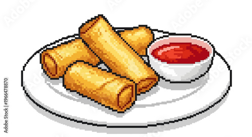 Crispy golden spring rolls served with a side of sweet chili dipping sauce.