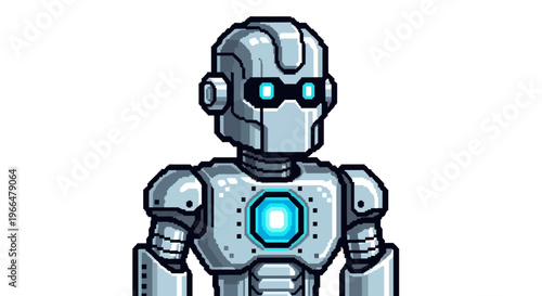 Futuristic Robot Character with Glowing Blue Core.