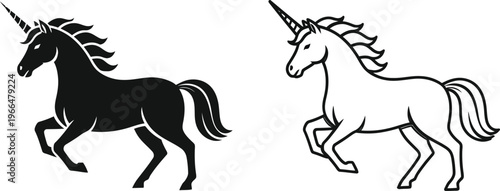 Unicorn Silhouette and Line Art Unicorn Vector