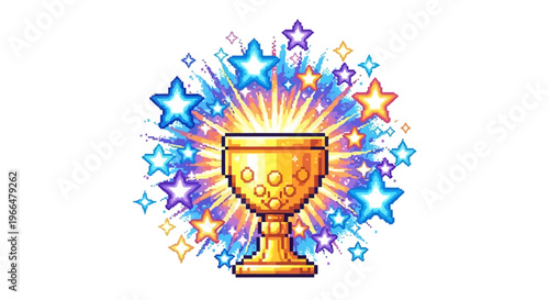 Golden Chalice with Radiant Stars and Light Burst.
